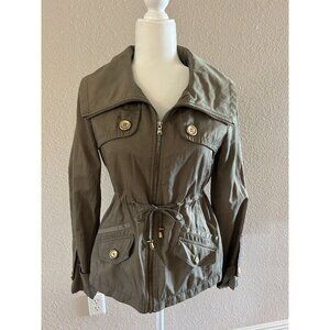 GUESS Women’s Size SM Military Green Trench Rain Coat Jacket Gold Draw String